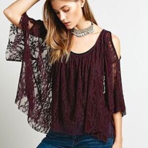 Free People Burgundy Lace Top